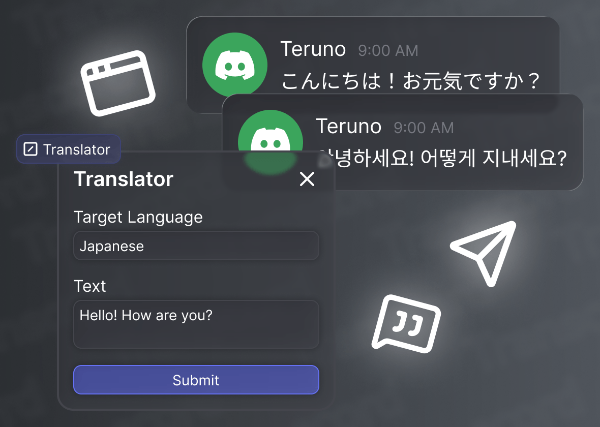 Transcord translator modal for translating entered text